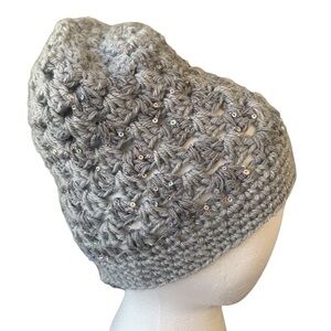 Gray Silver Sequined Knit Beanie Cap  NWT
